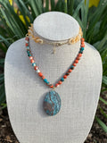 Spiny Oyster, Resin & Jasper Pendant Necklace