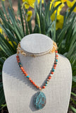 Spiny Oyster, Resin & Jasper Pendant Necklace