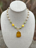 Mixed Jade and Jasper Druzy Pendant Necklace