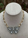 Hematite Butterfly Pendant Statement Necklace