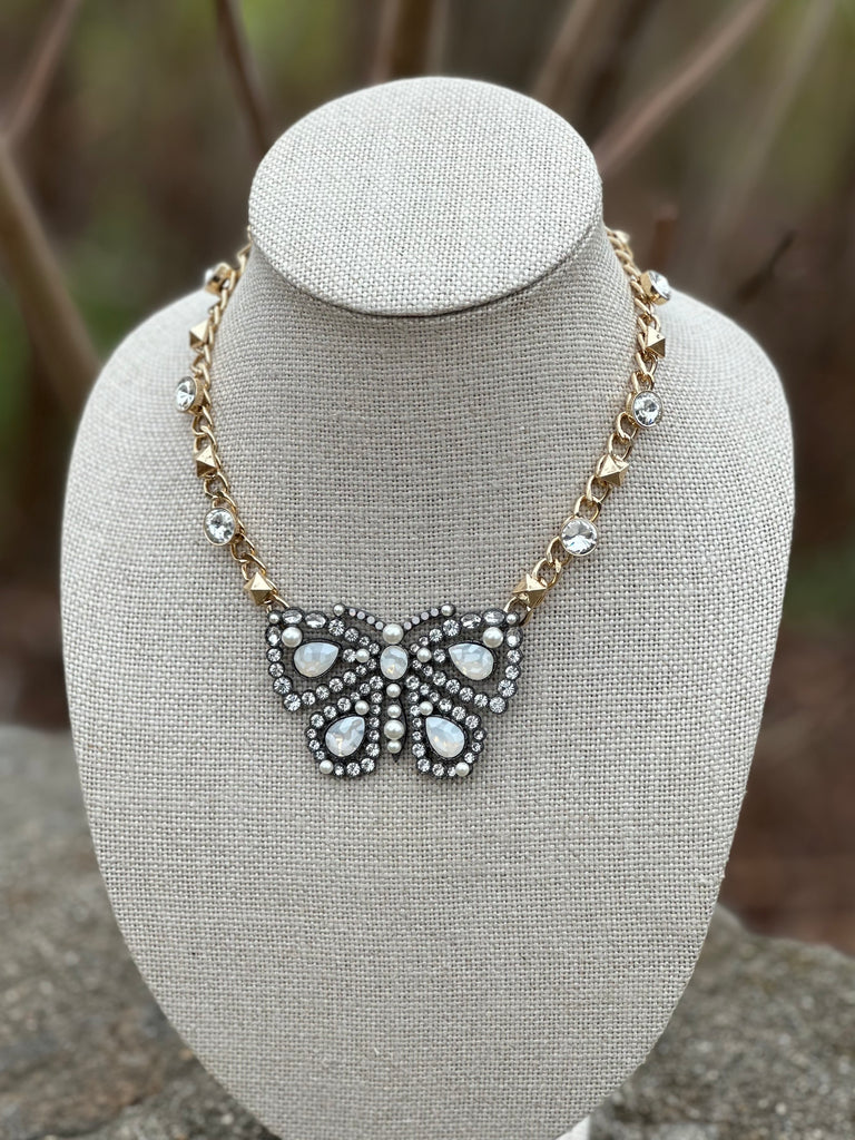 Hematite Butterfly Pendant Statement Necklace