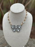 Hematite Butterfly Pendant Statement Necklace