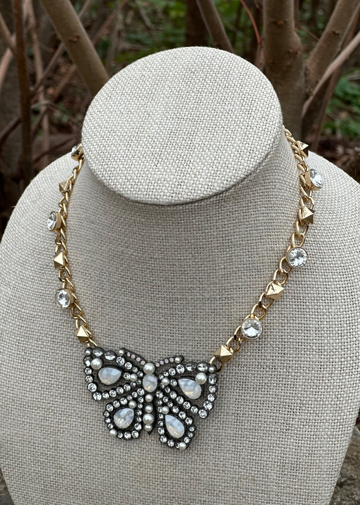 Hematite Butterfly Pendant Statement Necklace