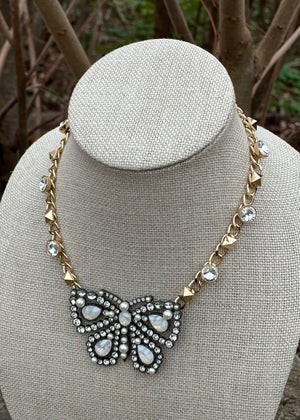 Hematite Butterfly Pendant Statement Necklace