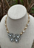 Hematite Butterfly Pendant Statement Necklace