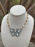 Hematite Butterfly Pendant Statement Necklace