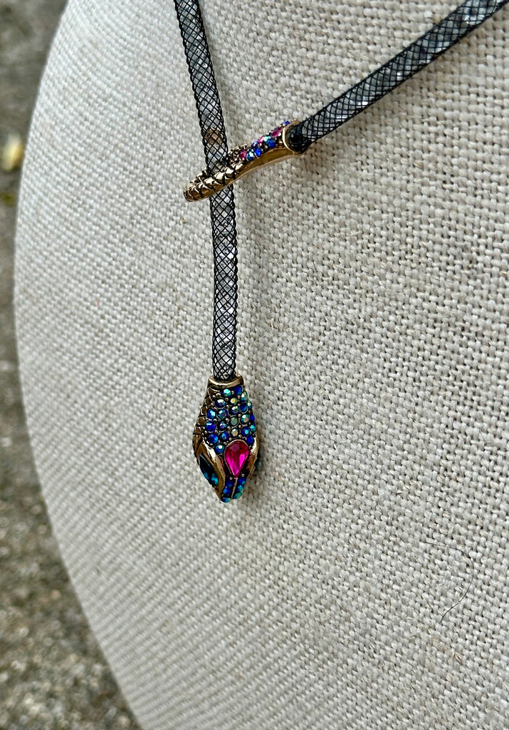 Jeweled Multi-Color Snake Hook Necklace