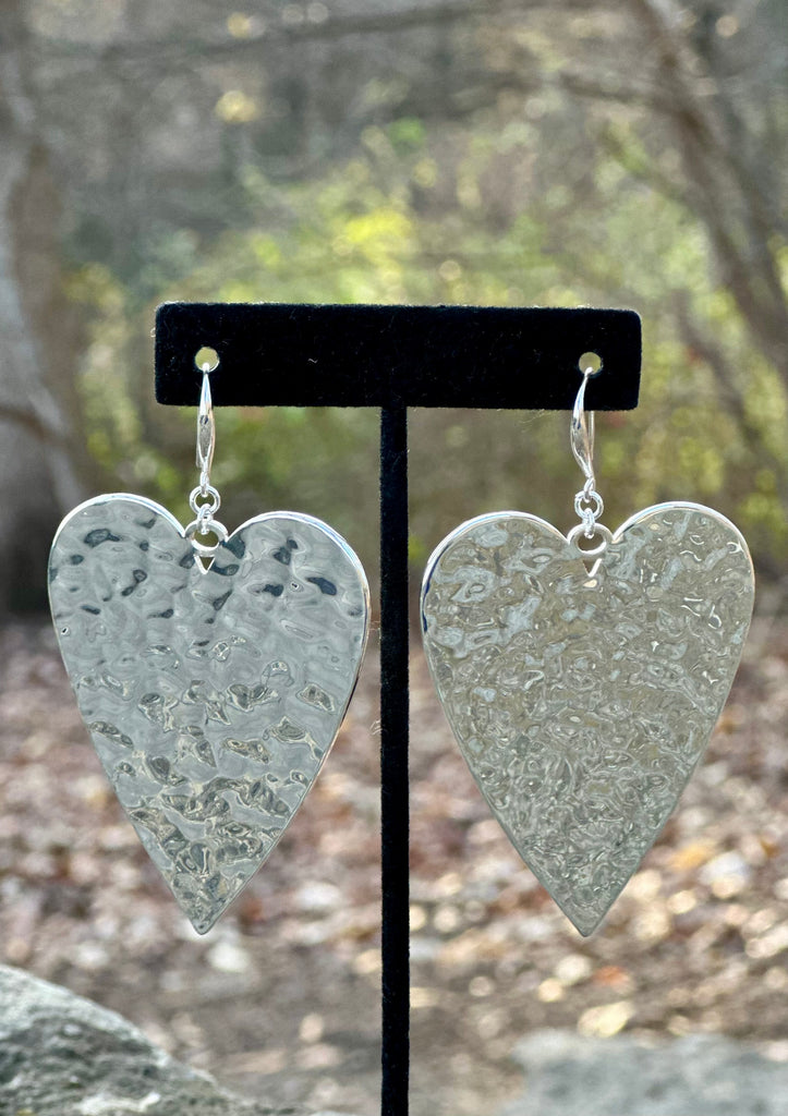 Hammered Heart Shaped Drop Earrings