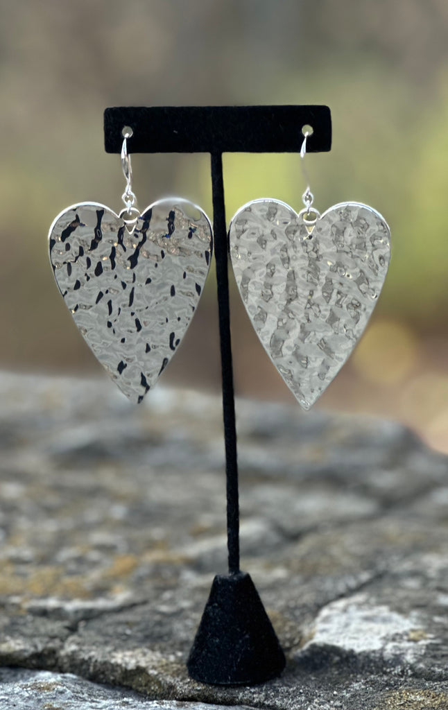 Hammered Heart Shaped Drop Earrings