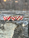 Red and White Stripe Heart Bangle Bracelet