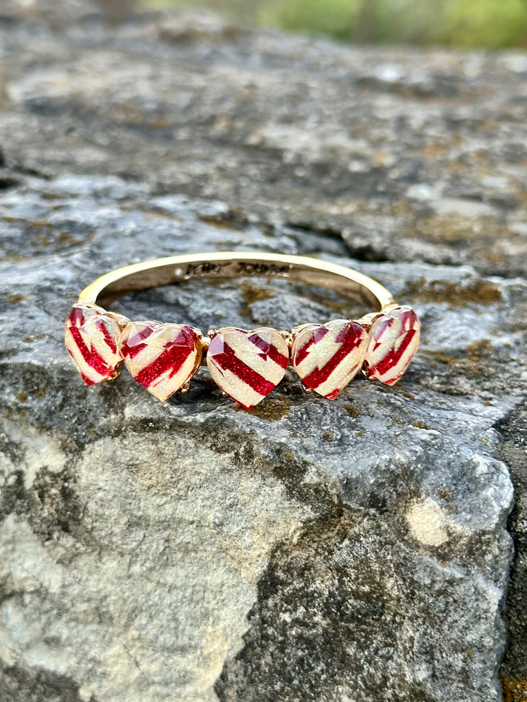 Red and White Stripe Heart Bangle Bracelet