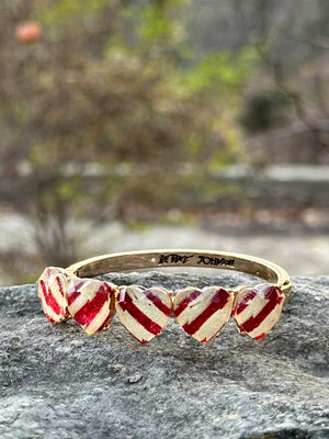 Red and White Stripe Heart Bangle Bracelet