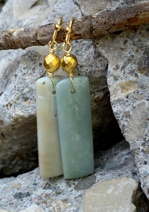 Amazonite and Bronze Slab Drop Earrings