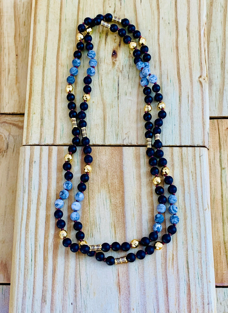 Pharaoh of Egypt Matte Onyx Gold Coated Hematite Endless Beaded Necklace