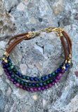 Purple Jasper Azurite, Bronze & Suede Bracelet