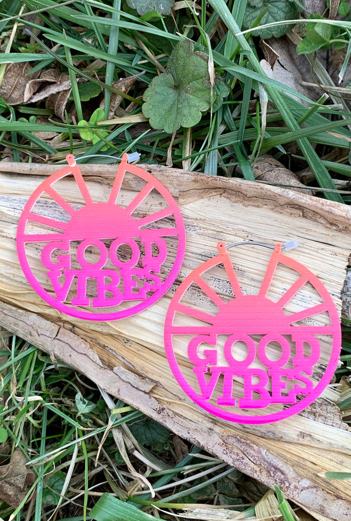 Pink and Orange "Good Vibes" Hoop Earrings