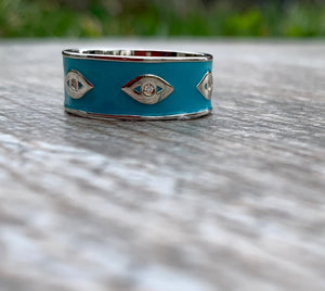 Sterling Silver & Blue Enamel Evil Eye Eternity Ring Size 8