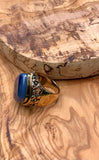 Blue Agate & Bronze Scrolled Ring Size 9