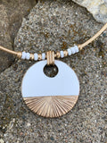 White Patina & Gold Disc Pendant Collar Necklace