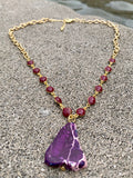 Purple Jasper and Enamel Rosary Bronze Chain Necklace