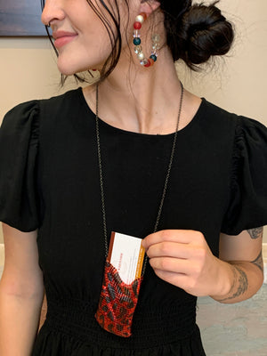 "Hold Your Cards" Red & Black Checkered Purse Necklace