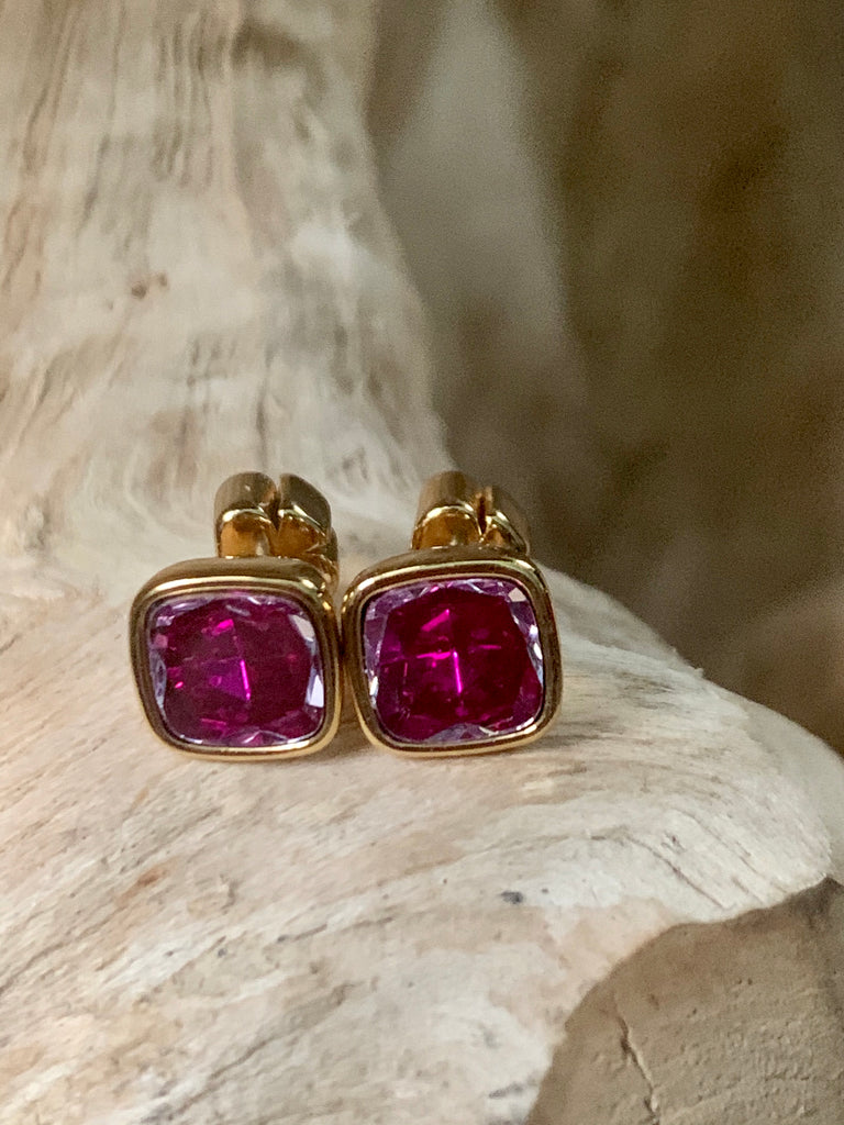 Kate Spade New York Fuchsia Reflecting Small Cushion Cut Crystal Stud Earrings