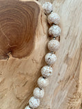 Vintage White Turquoise Sterling Silver Gemstone Beaded Necklace & Leopard Jasper Pendant