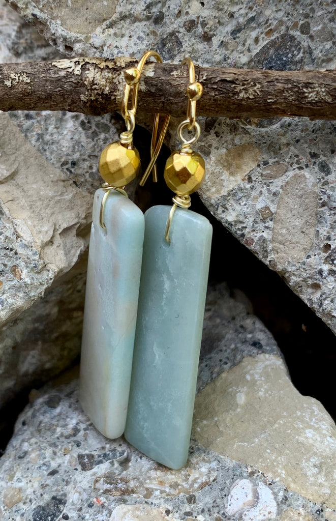Amazonite and Bronze Slab Drop Earrings