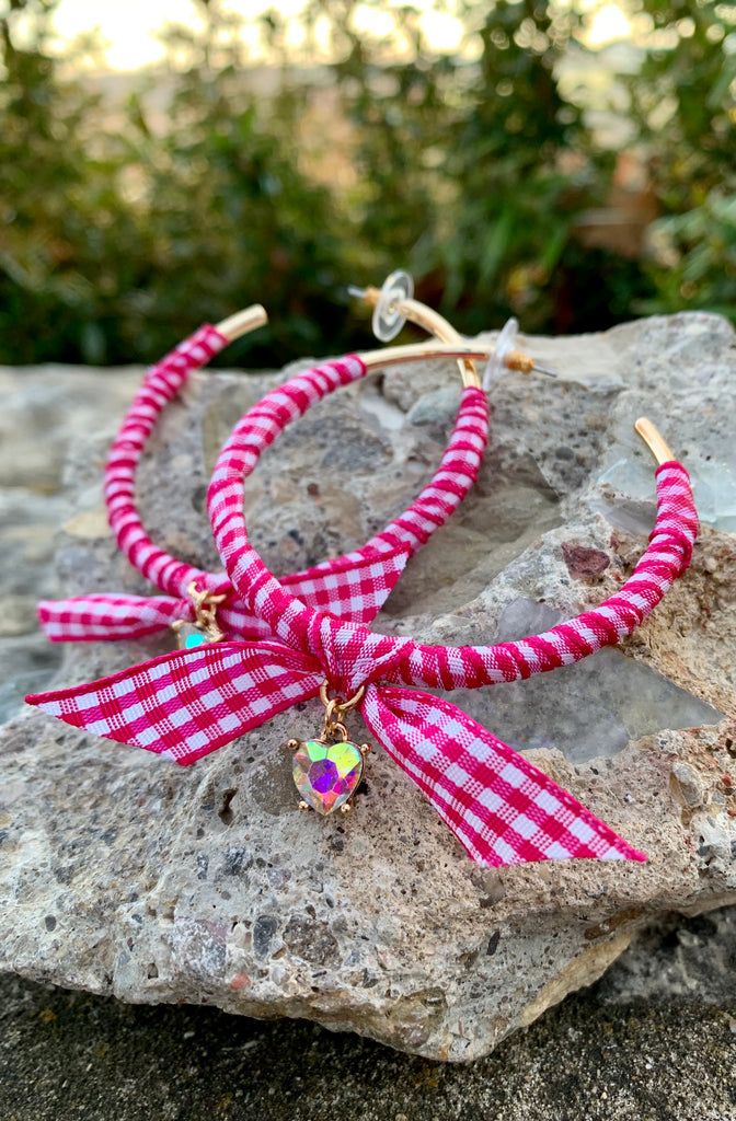 Lilly Flower Pink & White Wrapped Hoop Earrings