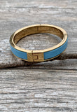 Blue Enamel & Gold Trim Clamp Bangle Bracelet