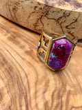 Purple Turquoise Design & Bronze Aztec Ring Size 7