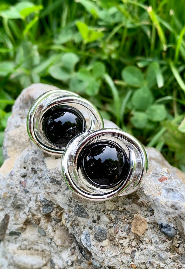 Lauren Ralph Lauren Silver & Black Clip-On Earrings