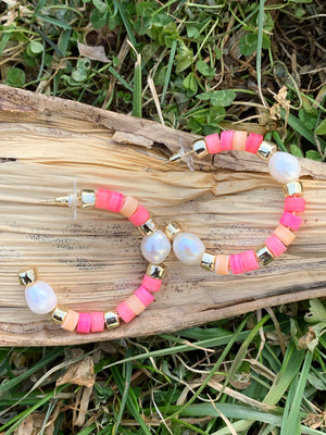 Rachel Bright Silver Hoop Earrings in Pink Mix