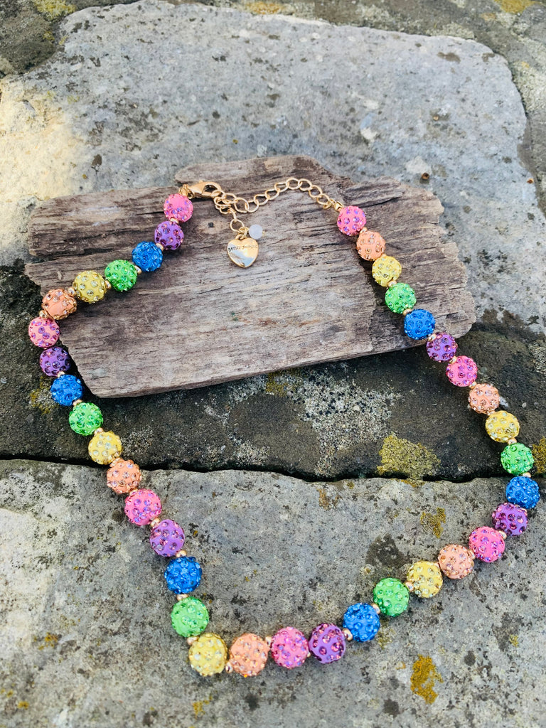 Retro Pastel Multi-Color Rainbow Beaded Necklace