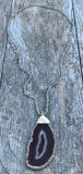 Beaded Crystal Necklace with Agate Slice Pendant