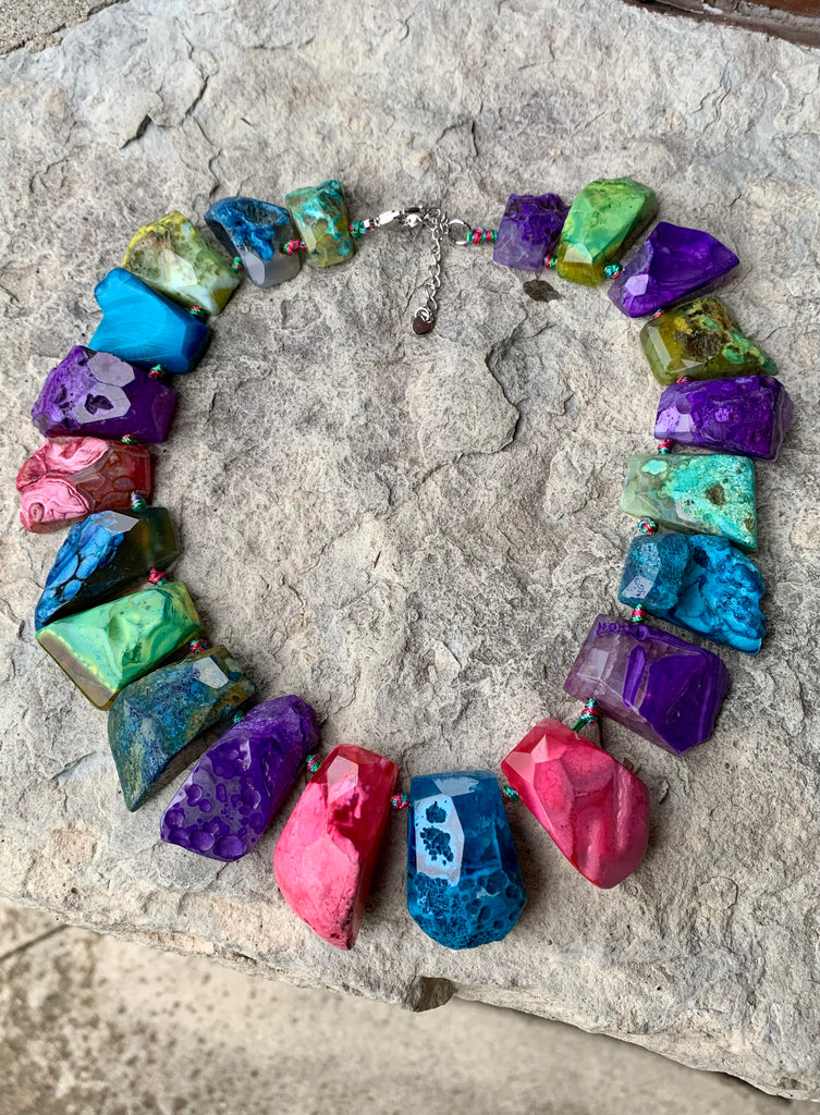 Multi-Color Agate & Sterling Silver Gemstone Necklace