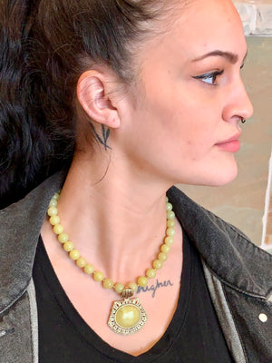 Green Jasper & Bronze Pendant Necklace