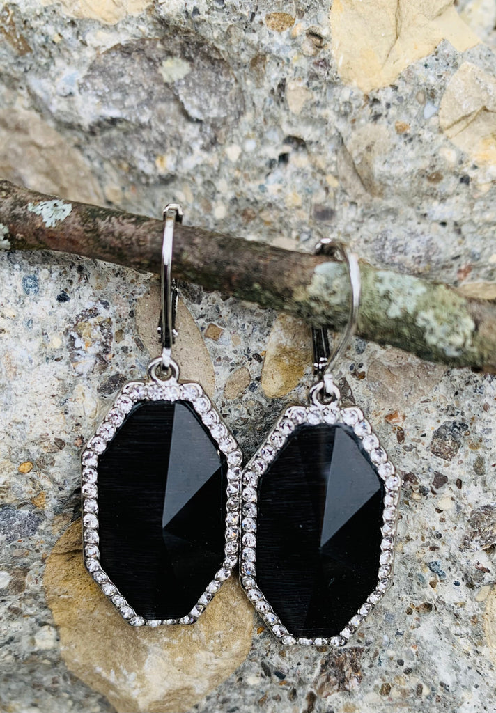 Vince Camuto Black Glass Stone Pave Teardrop Earrings