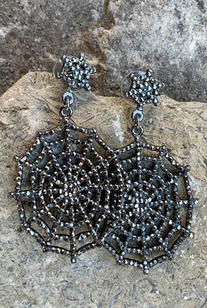 EYE CANDY LA Spider Web Crystal Drop Earrings