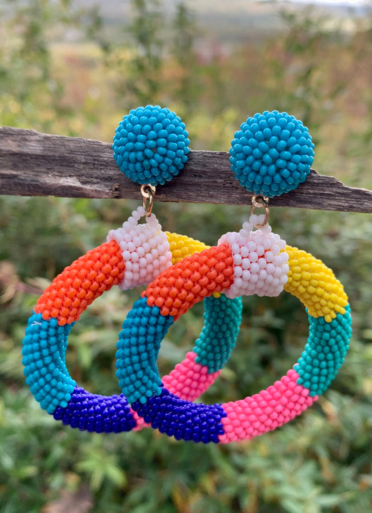 Colorful Beaded Orbital Drop Statement Earrings