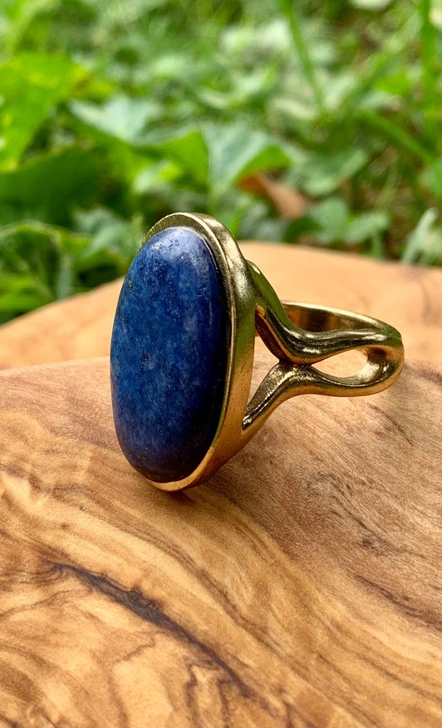 Lapis & Bronze Oval Statement Ring Size 8