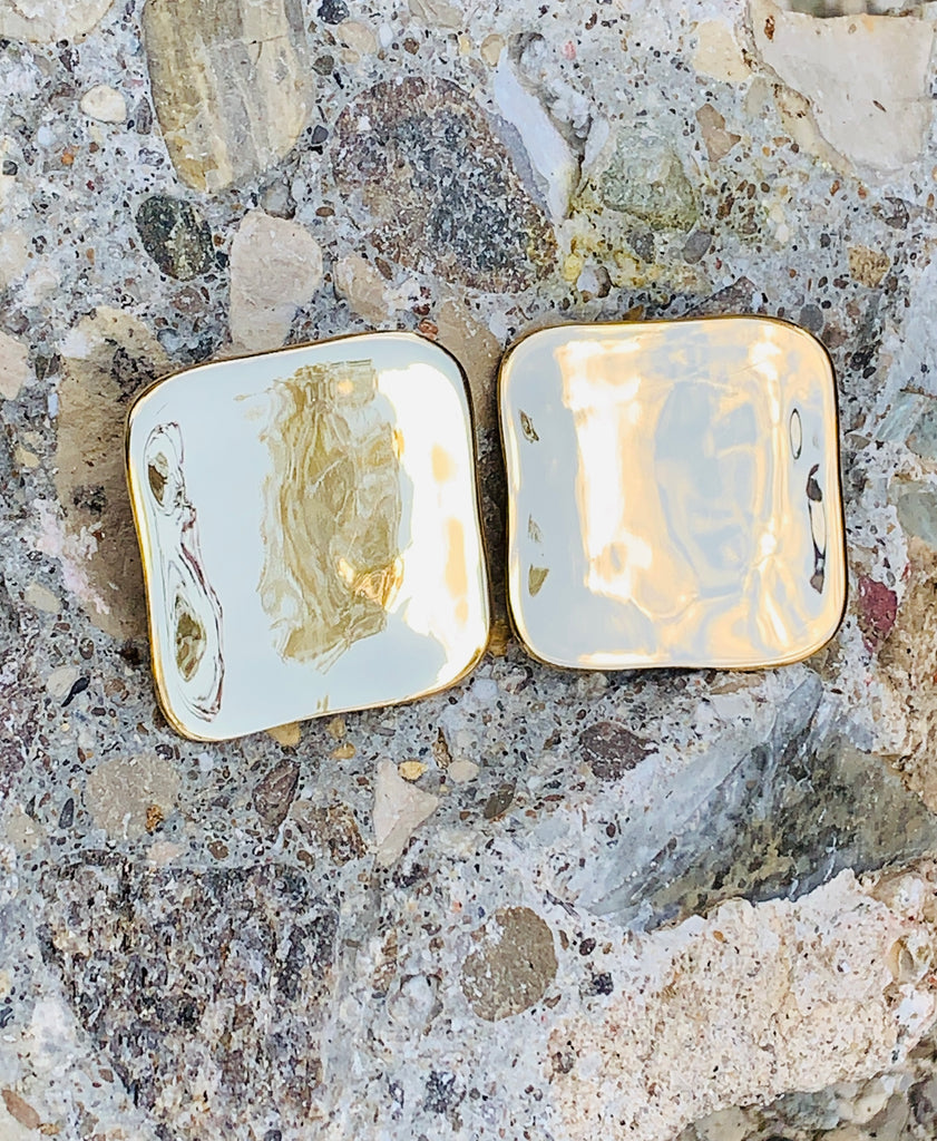 Robert Lee Morris Soho "Metal Band" Gold Sculptural Button Square Clip-On Earrings