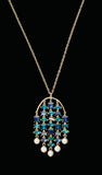 Metallic Multi-Layered Blue Jeweled Chandelier Necklace