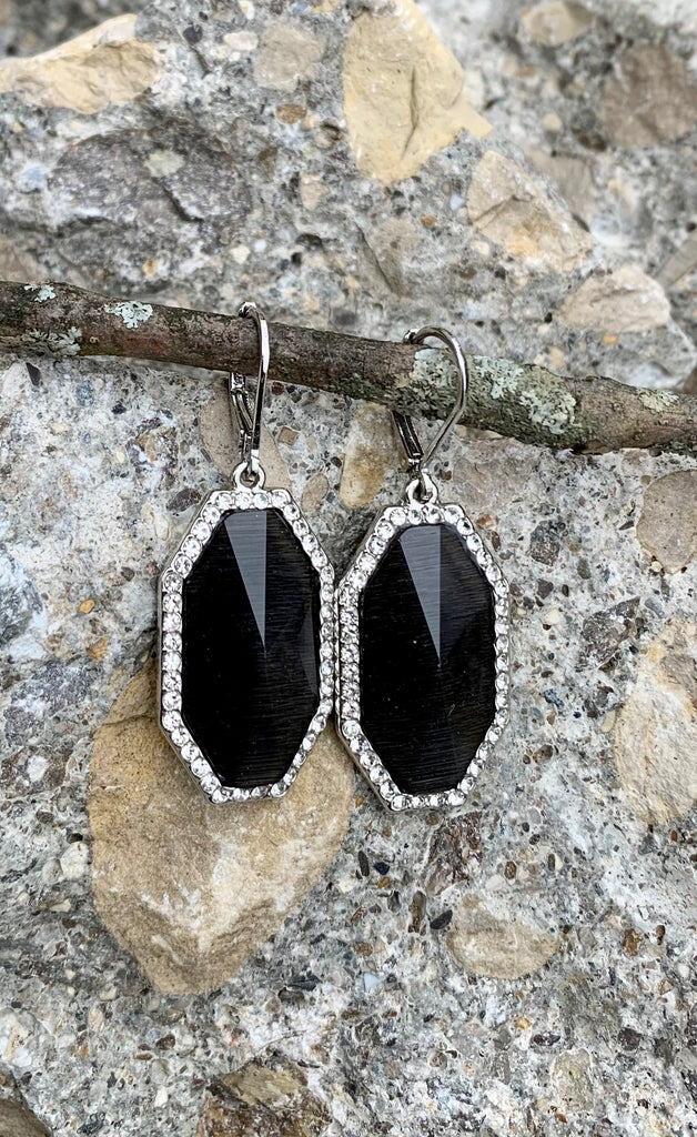 Vince Camuto Black Glass Stone Pave Teardrop Earrings