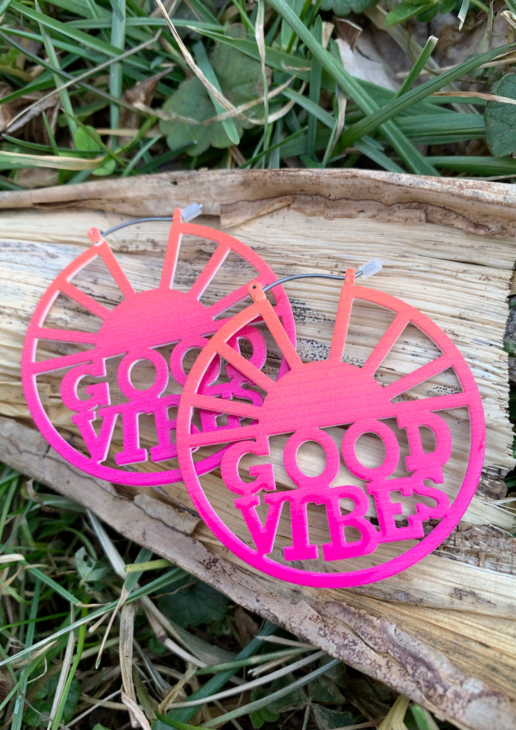 Pink and Orange "Good Vibes" Hoop Earrings