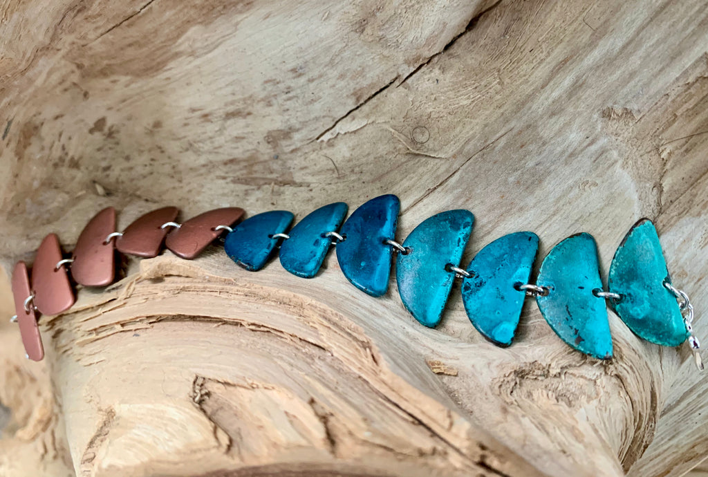 Robert Lee Morris Soho Ombré Tri-Tone Patina Half-Moon Silver Toggle Bracelet