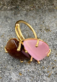 Rose Quartz & Tigers Eye Double Stone Adjustable Ring