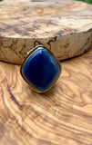 Blue Agate & Bronze Scrolled Ring Size 9