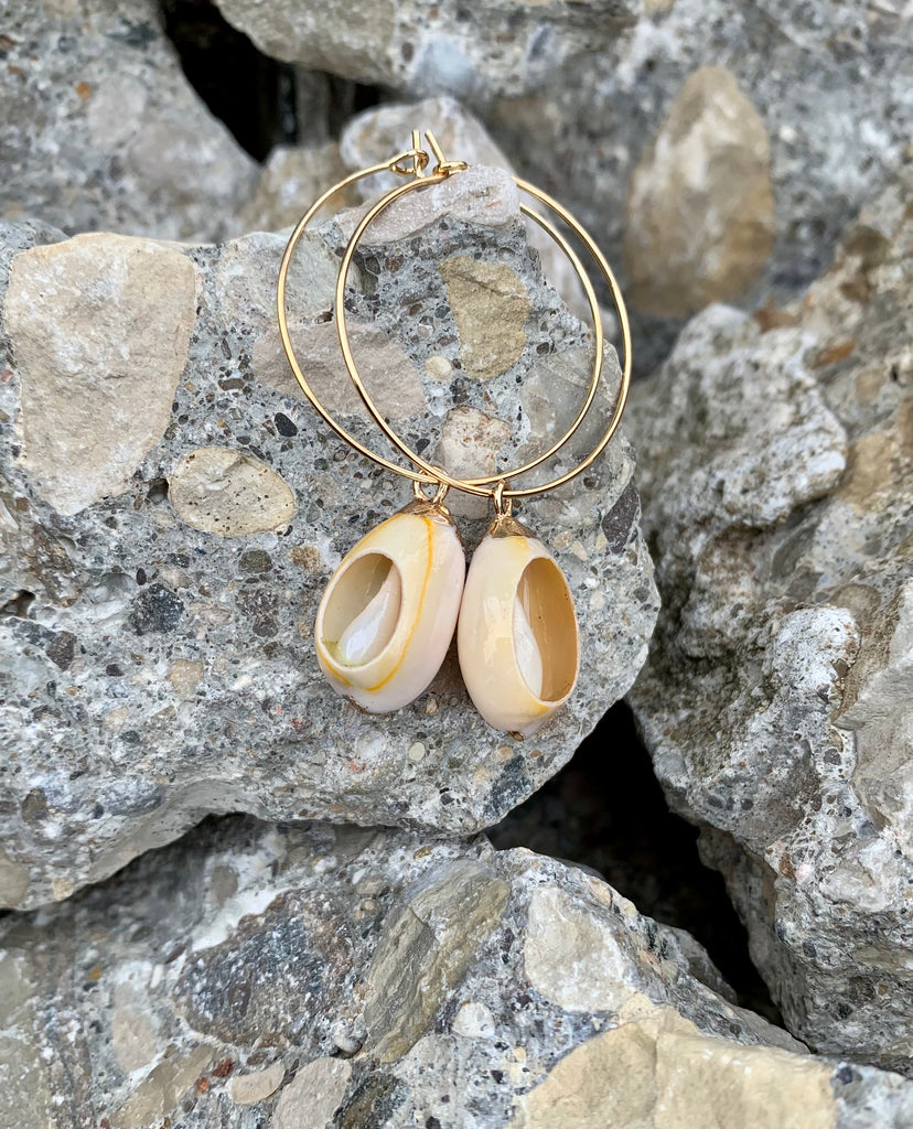 Bikini Babe Beige Enamel Cowrie Shell Earrings