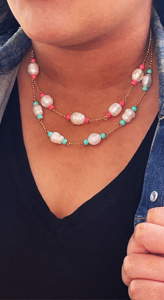 Kate Spade New York Blue & Pearl Bead Station Necklace